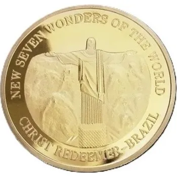 Sběratelská mince 4 cm pozlacená Sedm divů světa Socha Krista Spasitele Rio de Janeiro Brazílie pamětní mince