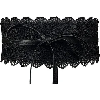 Opasek Dámský krajkový pásek pro svetry a šaty, ekologická umělá kůže, délka 210 cm, šířka 9,5 cm