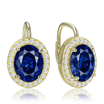 Módní doplněk MINET Luxusní pozlacené stříbrné náušnice s modrými a bílými zirkony