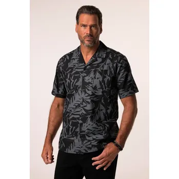 Pánská košile JP1880, Plus size Košile JP1880, lněná směs, krátké rukávy, květovaný potisk, Cuba límeček, Cuba střih, do 8XL pro plnoštíhlé nadměrná velikost, 837229194-1455, šedý, 6XL, Plus size oblečení, Oblečení pro vysoké muže, Nadměrné velikosti, Oblečení pro plno