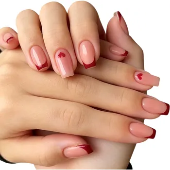 Umělé nehty Romantická francouzská sada 24 ks čtvercových umělých nehtů DIY pro ženy a dívky Dlouhotrvající tipy s lepidlem Elegantní domácí i salonová manikúra