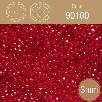 Módní doplněk Korálky BROUŠENÉ 3mm. Barva 90100 průhledná Červená. Balení 150Ks.