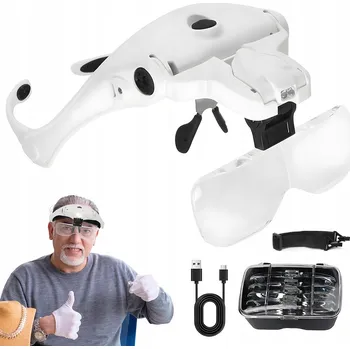 Lupa HLAVOVÁ LUPA S BRÝLEMI, PRECIZNÍ, SILNÉ LED SVĚTLO A 5X ČOČKA, LUPA NA ČTENÍ