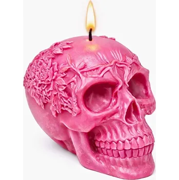 Svíčka Vonná svíčka Květinová lebka | 145 g | Svíčkománie3D | Barva: Růžová