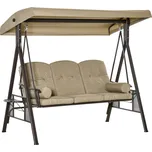 Třímístná zahradní houpačka Outsunny Hollywood s polštáři se sluneční stříškou kov polyester khaki 116 x 206 x 183 cm | Aosom