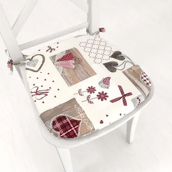 Podsedák Oblý podsedák Porto PRT-015 Vínovo-šedá srdíčka na krémovém - 39x37x3 cm