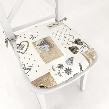 Podsedák Oblý podsedák Porto PRT-014 Hnědo-šedá srdíčka na krémovém - 39x37x3 cm