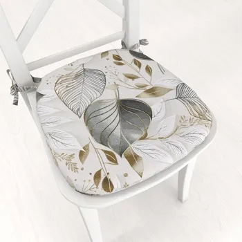 Podsedák Oblý podsedák Leona LN-173 Šedé listy na režném - 39x37x3 cm