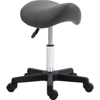 Stolička HOMCOM Pojízdná stolička HOMCOM, sedlo ve tvaru sedla, výškově nastavitelná, otočná o 360°, umělá kůže, šedá, 48 x 47 x 45-59 cm