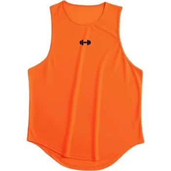 Pánské oblečení Fitness pánské tílko Polyesterový sportovní materiál Výstřih do O Jednobarevné provedení Potisk činky na hrudi Na posilování oranžová L