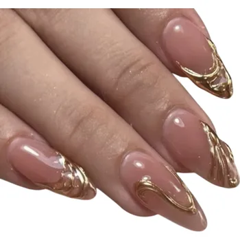 Umělé nehty Prémiové tipy pro domácí manikúru 24 ks akrylových umělých nehtů mandlový tvar střední velikost Nalepovací designové