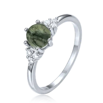 Prsten MINET Elegantní stříbrný prsten s tmavým mechovým achátem a zirkonem vel. 53 JMAS0318ZR53