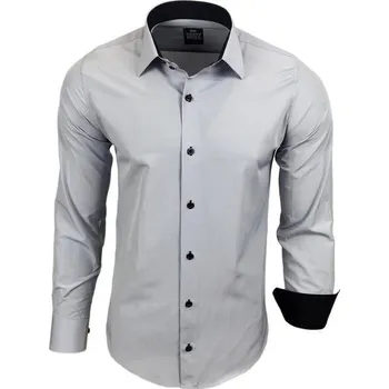 Pánská košile RUSTY NEAL košile pánská R-44 dlouhý rukáv slim fit šedá 5XL