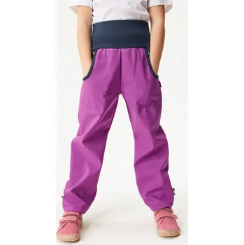 unuo Dětské softshellové kalhoty s fleecem Basic, Ostružinová, Kytičky Velikost: 128/134