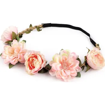 Čelenka Pružná čelenka do vlasů s květy - 1 pudrovo-lososová