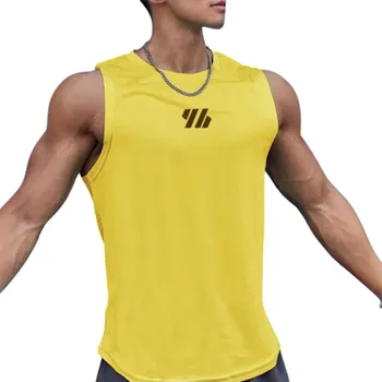 Pánské tílko Pánské sportovní tílko Jednobarevné provedení Výstřih do O Rychleschnoucí polyester Lehký funkční materiál Na trénink i běh žlutá M