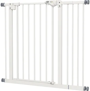 Dětská zábrana Bezpečnostní branka PawHut pro psy, zábrana, bezpečnostní branka pro domácí zvířata, kovová, plastová, ,74-80/87-94 cm, bílá