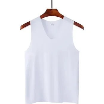 Pánské tílko Pánské tílko s výstřihem do V Jednobarevné tílko z polyesteru a hedvábí Lehký prodyšný materiál na léto a volný čas bílá S