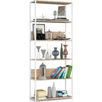 regál Knihovna Loft s kovovým rámem 80 cm bílá/dub sonoma