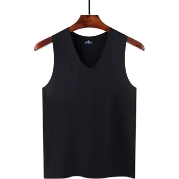 Pánské tílko Pánské tílko s výstřihem do V Jednobarevné tílko z polyesteru a hedvábí Lehký prodyšný materiál na léto a volný čas černá S