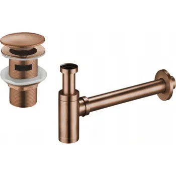 Sifon Mexen příslušenství, Umyvadlový lahvový sifon kulatý se zátkou click-clack, s přepadem, růžová zlatá, 7992050-60