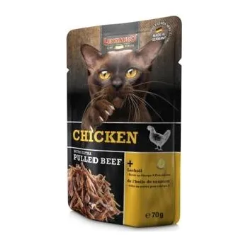 Krmivo pro kočku Leonardo Kapsička - kuřecí + extra trhané hovězí balení 70 g - od psiskoty.cz