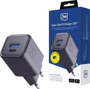 3mk Síťová nabíječka 33W – Hyper GaN Charger PD QC 4.0 PPS USB-C + USB-A černá