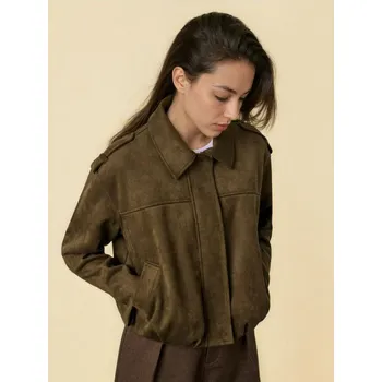 Dámský kabát Sinsay - Bunda z imitace semiše s límečkem - tmavě zelená - 310HC-79X - 310HC-79X-XXL