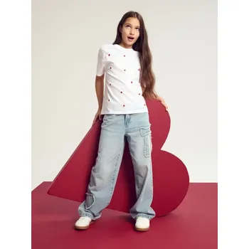 Dívčí oblečení Sinsay - Bavlněné tričko s krátkým rukávem se srdíčky - krémová - 303GW-01X - 303GW-01X-152