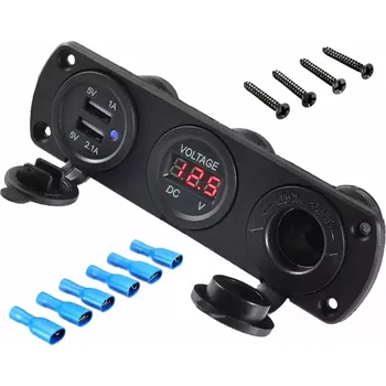 Montážní zásuvka do auta s USB a voltmetrem