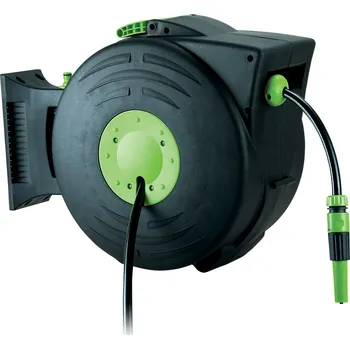 Držák na zahradní hadici Novaservis Navíječ na hadici 20m plast, samonavíjení zpět do bubnu, s postřikovačem a držákem