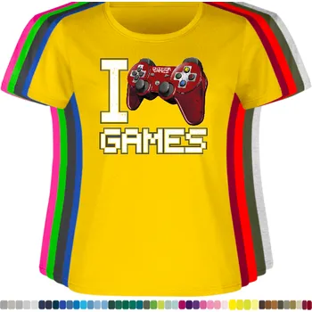 Dámské tričko damske-levne-bavlnene-tricko-digitalni-potisk-games-joystick Barva: Yellow - žlutá, velikost: XXL