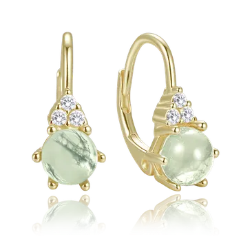 Náušnice Moonlit Stříbrné náušnice se světlým mechovým achátem a zirkony pozlacené