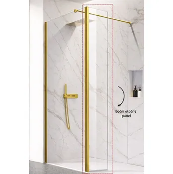 Boční otočný panel LAGOS GOLD NEW 200 - 30 cm, Čiré bezpečnostní sklo - 8 mm (BCLAGO2OPBGC) HOPA