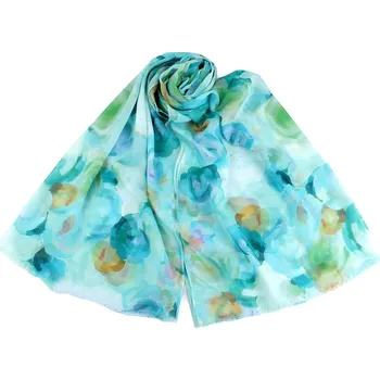 Šátek Letní šátek / šála s malovanými květy 70x180 cm - 5 tyrkysová
