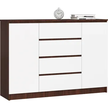 Komoda Komoda Kryštof 140 cm 2 skříňky a 4 šuplíky wenge/bílá