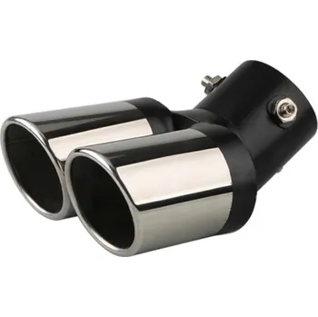 Koncový díl výfuku 18,5 cm Ohnutý Dvojitý Inlet 6,3 cm Outlet 5,3 cm a 5,3 cm Univerzální nerezový kovový kryt pro auta s dvojitým šroubovým upevněním