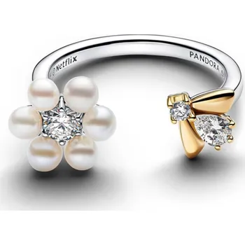 Módní doplněk PANDORA otevřený prsten Bridgerton Včela a perla