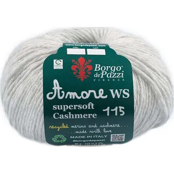 Příze Borgo de' Pazzi Amore WS Super soft Cashmere 115 Krémová 30 (Super soft Cashmere 115 Crema 30)