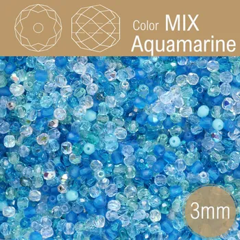Módní doplněk Korálky BROUŠENÉ 3mm. Barva MIX Aquamarine. Balení 150Ks.
