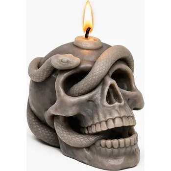 Svíčka Vonná svíčka Lebka s hadem | 160 g | Svíčkománie3D | Barva: Šedá