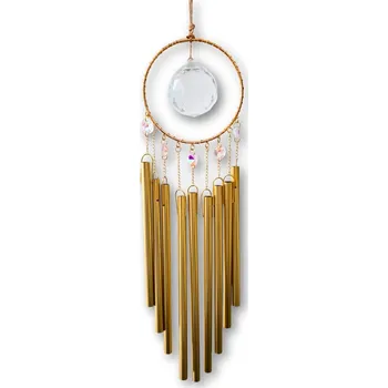 Okenní dekorace Zvonkohra s Feng Shui krystalem délka 47 cm, průměr krystalu 5,5 cm, výrazný kovový zvuk