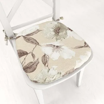 Podsedák Oblý podsedák Porto PRT-011 Hnědo-bílé květy na béžovém - 39x37x3 cm