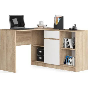 Rohový psací stůl B-17 s komodou dub sonoma/bílý