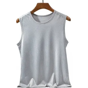 Pánské tílko Pánské sportovní tílko Jednobarevné provedení Výstřih do O Prodyšný polyester Lehký funkční materiál Na fitness a běh šedá XS