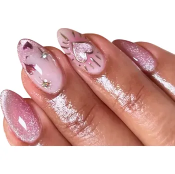 Umělé nehty Roztomilý sladký styl 24 ks třpytivých akrylových umělých nehtů mandlový tvar střední velikost nalepovací manikúrní tipy