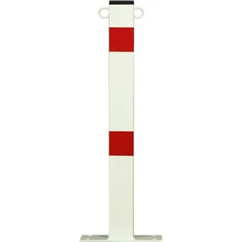 Plotový sloupek Bílo-červený ocelový parkovací sloupek (hranatý profil) s oky - 60 cm