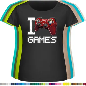 Dámské tričko damske-levne-bavlnene-tricko-digitalni-potisk-games-joystick Barva: Black -černá, velikost: 7XL