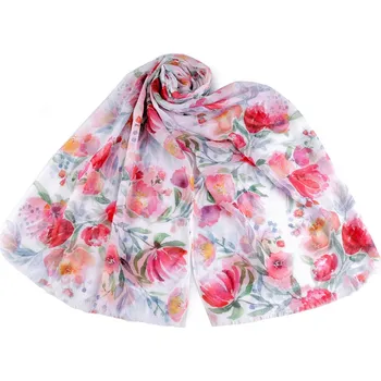 Letní šátek / šála s malovanými květy 70x180 cm, velké, 4 červenorůžová