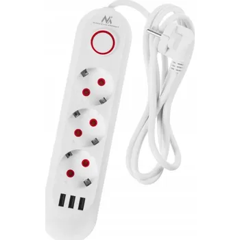 Elektrická zásuvka Zásuvková lišta 3 zásuvky 2500W 3xUSB bílá 1,5 m